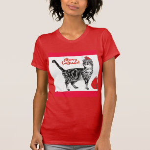 Camiseta Gato de Tabby Feliz Navidad Catsmus Red Funny Gato