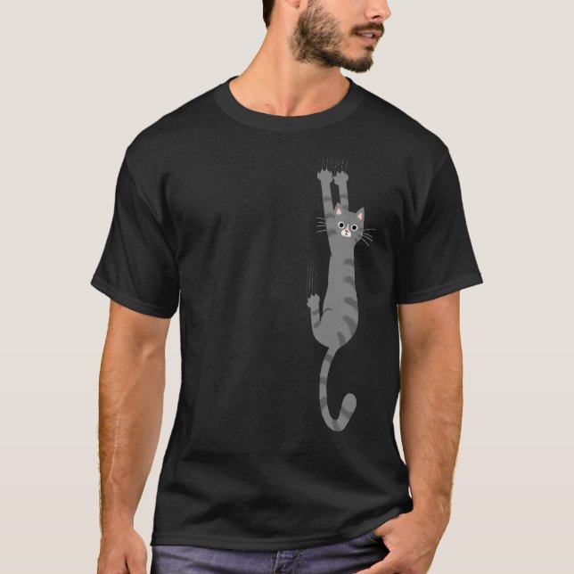 Camiseta Gato De Tabby Gris Colgando | Gracioso Gris Strin  (Anverso)