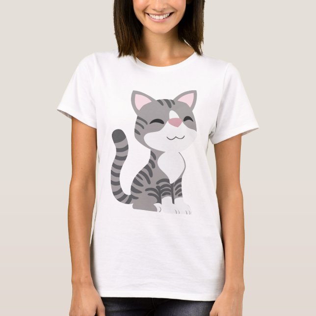 Camiseta Gato de Tabby gris sonriente lindo (Anverso)
