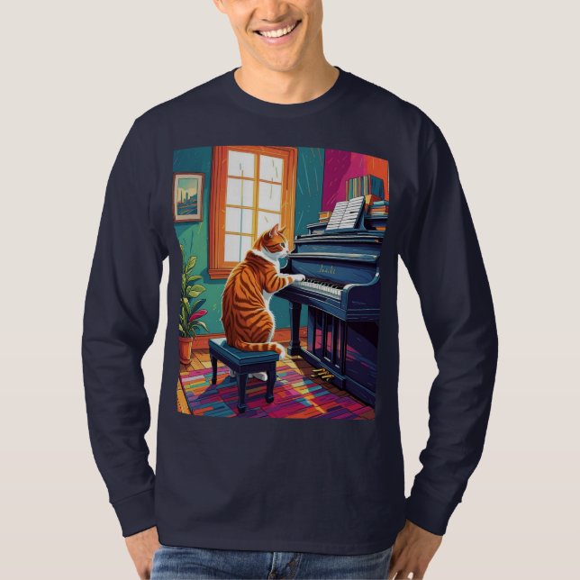 Camiseta Gato de Tabby jugando al piano (Anverso)