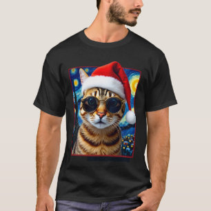 Camiseta Gato de Tabby Naranja de Noche Estrellada Navidad