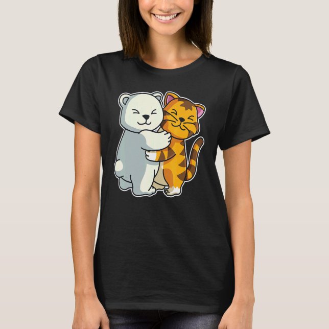 Camiseta Gato De Tabby Y Oso Polar Cute Animales Para Mujer (Anverso)