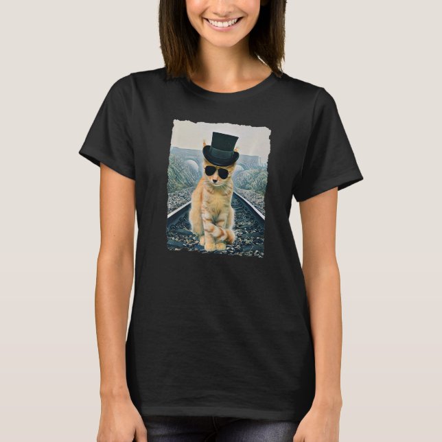Camiseta Gato De Tabulación Y Sombrero Superior (Anverso)