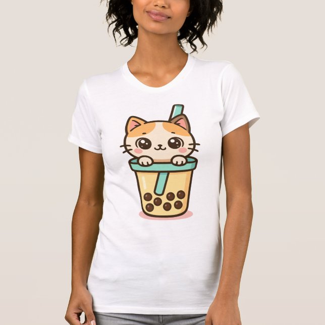 Camiseta Gato de té burbuja (Anverso)