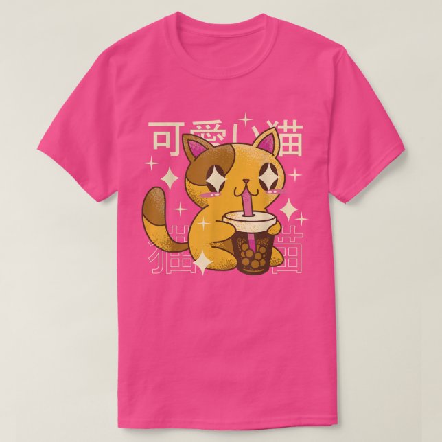 Camiseta Gato de té burbuja japonés Kawaii lindo Kitten Jap (Diseño del anverso)