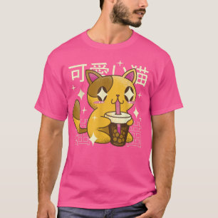 Camiseta Gato de té burbuja japonés Kawaii lindo Kitten Jap
