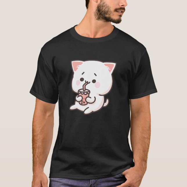 Camiseta Gato de té de burbuja - Gato de gatito lindo que s (Anverso)