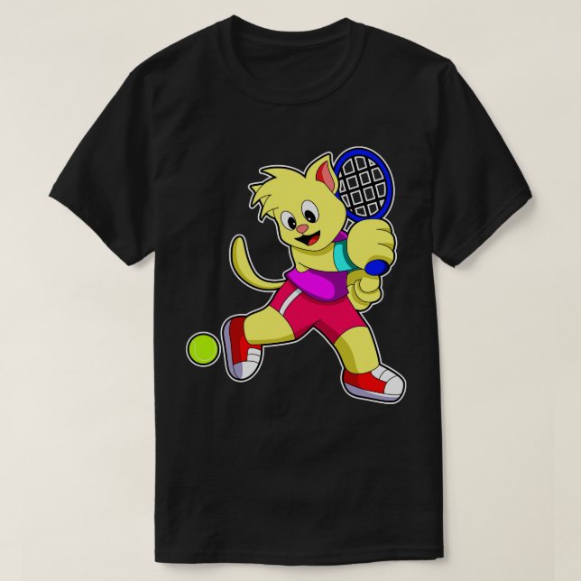 Camiseta Gato de tenis con raqueta de tenis (Diseño del anverso)
