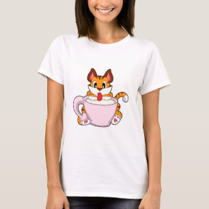 Camiseta Gato de tigre con una copa de leche. PNG