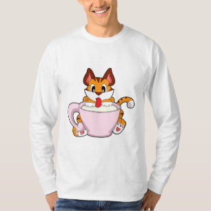 Camiseta Gato de tigre con una copa de leche. PNG