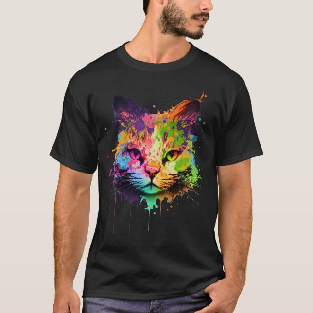 Camiseta Gato de tinta de pinza de neón suave (Anverso)