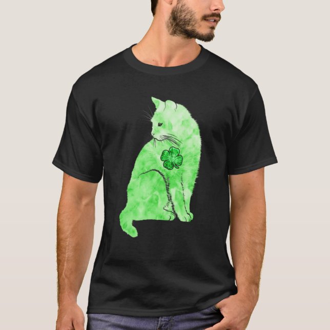 Camiseta Gato de tinte verde Shamrock St Patricks Day Lucky (Anverso)