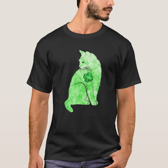 Camiseta Gato de tinte verde Shamrock St Patricks Day Lucky (Anverso)