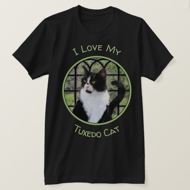 Camiseta Gato de Tuxedo en la ventana Pintura de arte anima (Anverso del diseño)