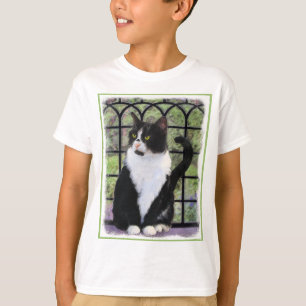 Camiseta Gato de Tuxedo en la ventana Pintura de arte anima