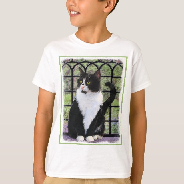 Camiseta Gato de Tuxedo en la ventana Pintura de arte anima (Anverso)