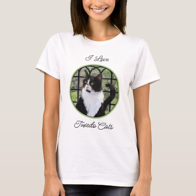 Camiseta Gato de Tuxedo en la ventana Pintura de arte anima (Anverso)