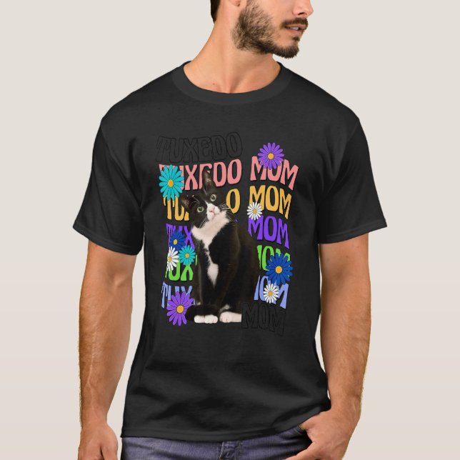 Camiseta Gato de Tuxedo Mamá Retro Groovy Cat (Anverso)