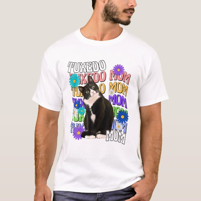 Camiseta Gato de Tuxedo Mamá Retro Groovy Gato Lover (Anverso)
