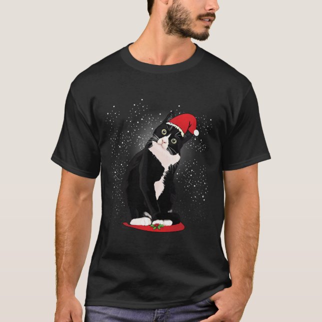 Camiseta Gato de Tuxedo Navidades Santa Claus Nieve Costu d (Anverso)