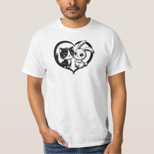 Camiseta Gato de Tuxedo y conejo en el amor - Valentine's H