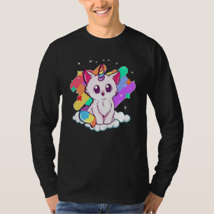 Camiseta Gato de unicornio adorable con arcoiris mágico