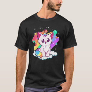 Camiseta Gato de unicornio adorable con arcoiris mágico