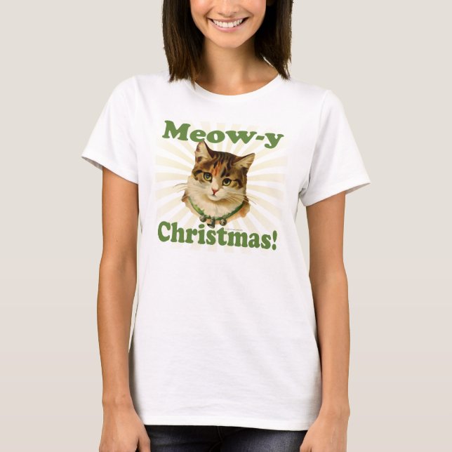Camiseta Gato de vacaciones curado Meow-y Navidades Kitten (Anverso)