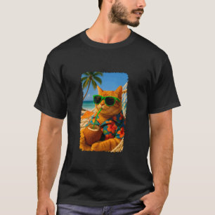 Camiseta Gato de Vacaciones Tropicales Relajándose en una H