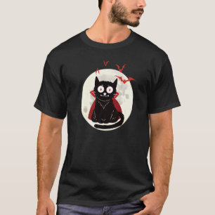 Camiseta Gato de vampiros de Halloween Luna llena Bats Hall
