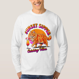 Camiseta Gato de Verano Atardecer Bebedor - Regalo de Gato 