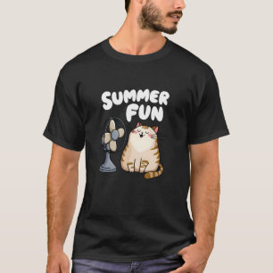 Camiseta Gato de verano lindo con fan gracioso Chubby Kitty