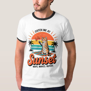 Camiseta Gato de Verano Retro Atardecer - Gatito Juguetón d