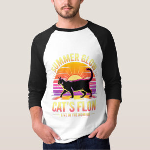 Camiseta Gato de Verano Retro Atardecer - Vibraciones de Fe