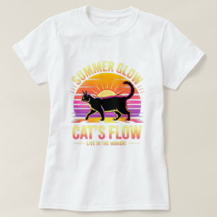 Camiseta Gato de Verano Retro Atardecer - Vibraciones de Fe