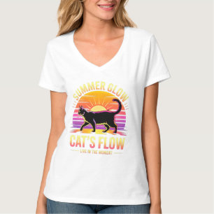 Camiseta Gato de Verano Retro Glow - Divertido Gato Femenin