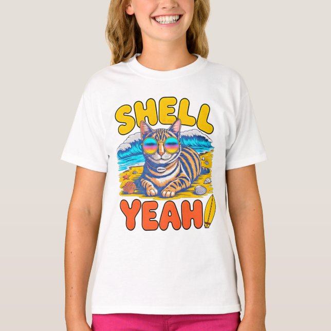 Camiseta Gato de Verano Shell Yeah - Regalo de Gato de Play (Anverso)