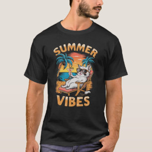 Camiseta Gato de Vibraciones Veraniegas – Fresca Playa Retr