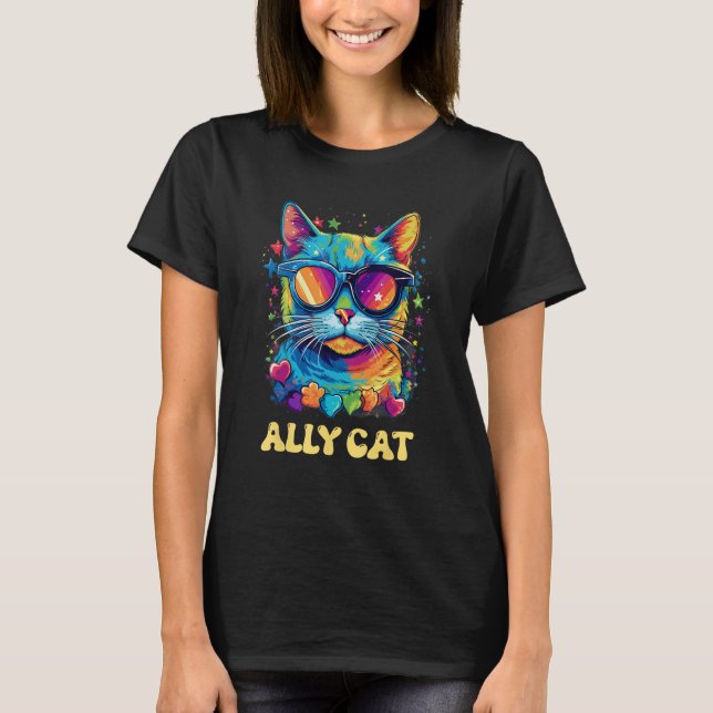 Camiseta Gato del aliado LGBT sé amable arcoiris gay LGBTQ  (Anverso)