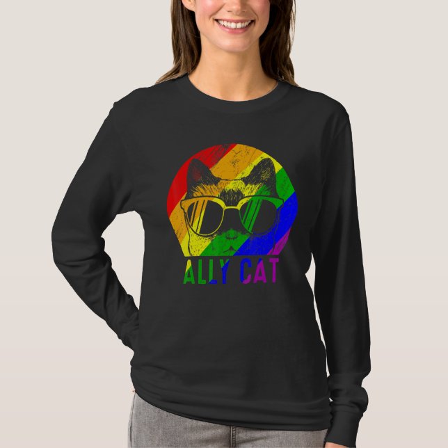 Camiseta Gato del Ally del Orgullo Lgbt Bandera Arcoiris Ga (Anverso)