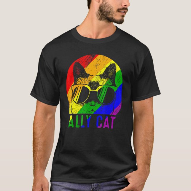 Camiseta Gato del Ally del Orgullo Lgbt Bandera Arcoiris Ga (Anverso)