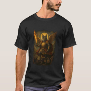 Camiseta Gato del Arcángel San Meowchael Divertido Ángel Ma
