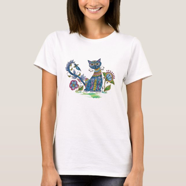 Camiseta Gato del arte popular con actitud (Anverso)