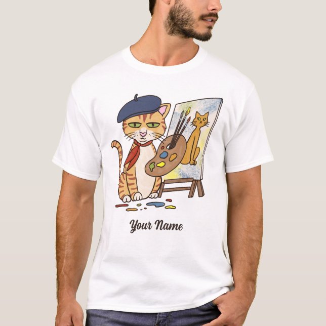 Camiseta Gato del artista - Naranja Tabby Painter Kitty Cat (Anverso)