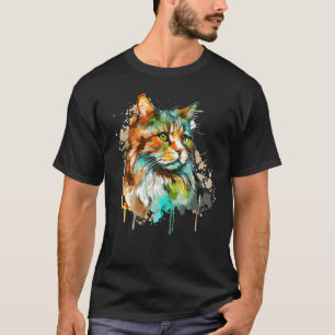Camiseta Gato del bosque noruego a la acuarela de pelo larg