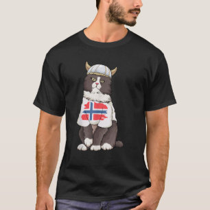 Camiseta Gato del bosque noruego Noruega Bandera Gato vikin