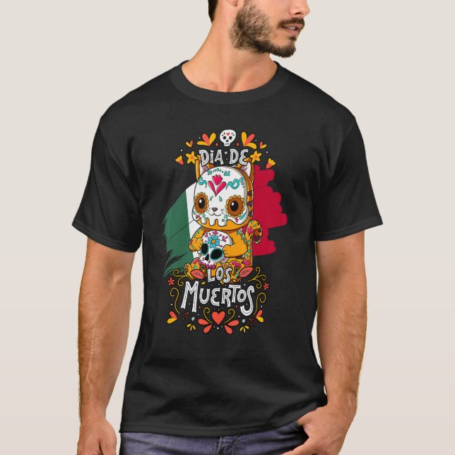 Camiseta Gato del Día de los Muertos (Anverso)