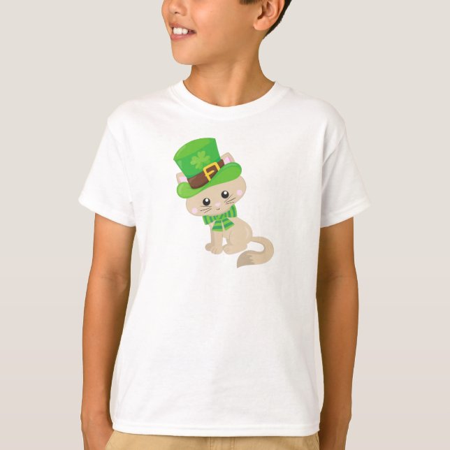 Camiseta Gato del Día de San Patricio, Gorra de Leprechaun, (Anverso)