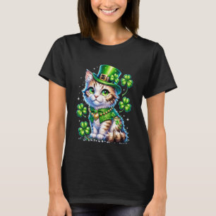 Camiseta Gato del día de San Patricio Sombrero Duende Trébo