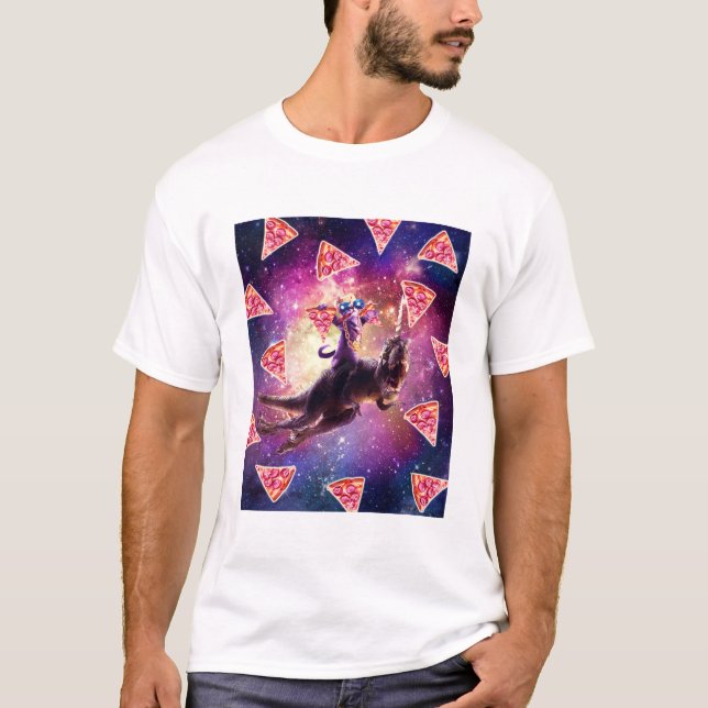 Camiseta Gato Del Espacio En Dinosaurio Unicornio - Pizza (Anverso)
